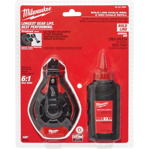 Milwaukee 48-22-3986 100' Bold Line Chalk Reel & Red Chalk Refill