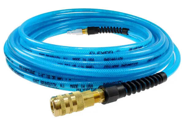 Coilhose Pneumatics PFE4100TS15X Flexeel Hose, 1/4" x 100', Strain Relief Fittings, Industrial Six Ball Coupler & Connector, Transparent Blue
