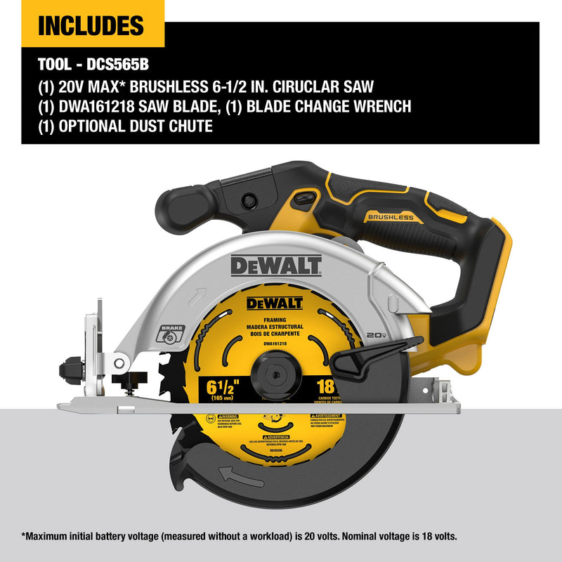 DEWALT 20V MAX* XR 6-1/2 in. Brushless Cordless Circular Saw (Tool Only) - Reconditioned