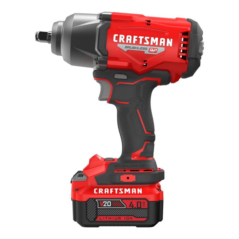 CRAFTSMAN V20* BRUSHLESS RP Cordless 1/2-Inch Impact Wrench with Hog Ring Anvil and (1) 4.0ah Battery and Charger - Reconditioned