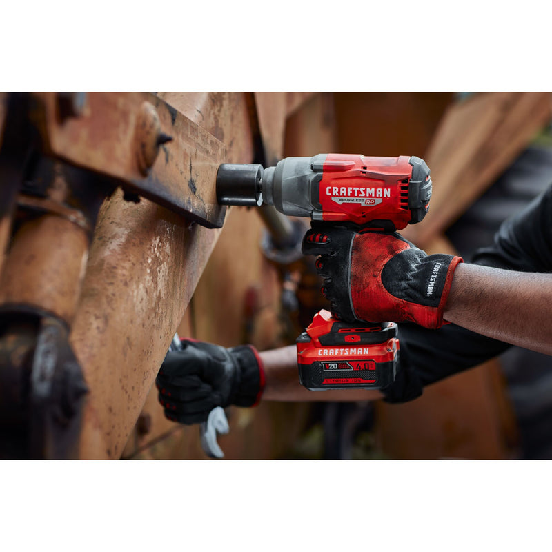 CRAFTSMAN V20* BRUSHLESS RP Cordless 1/2-Inch Impact Wrench with Hog Ring Anvil and (1) 4.0ah Battery and Charger - Reconditioned