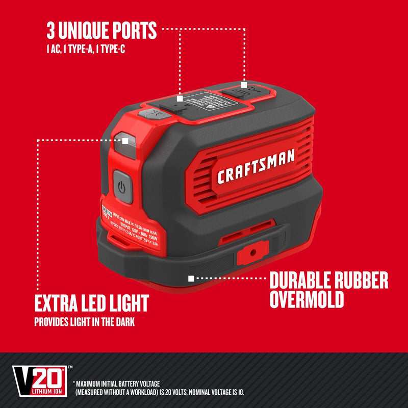 CRAFTSMAN V20* Portable Power Station/inverter (150 Watt) (Tool Only) - Reconditioned