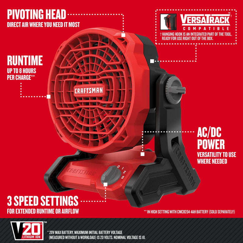 CRAFTSMAN V20 Cordless 3-Speed Jobsite Fan (Tool Only) - Reconditioned