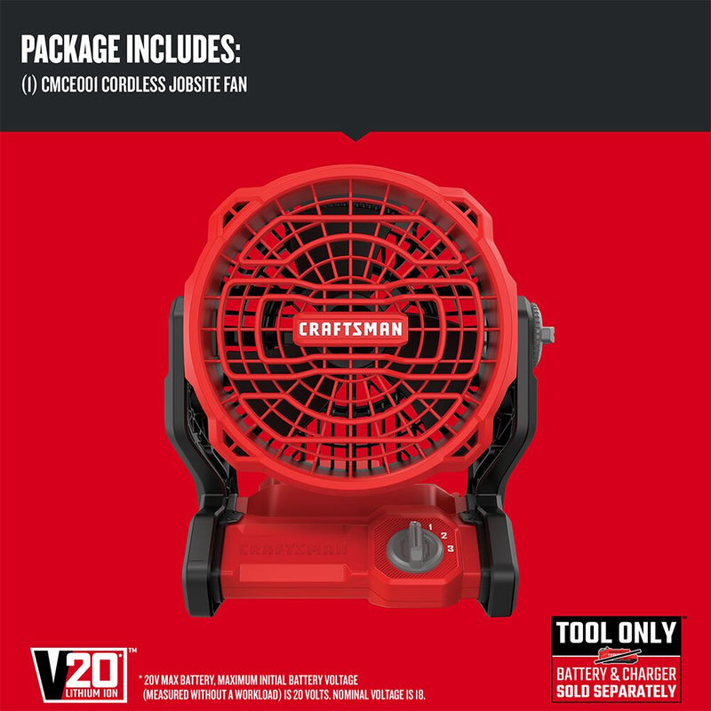 CRAFTSMAN V20 Cordless 3-Speed Jobsite Fan (Tool Only) - Reconditioned