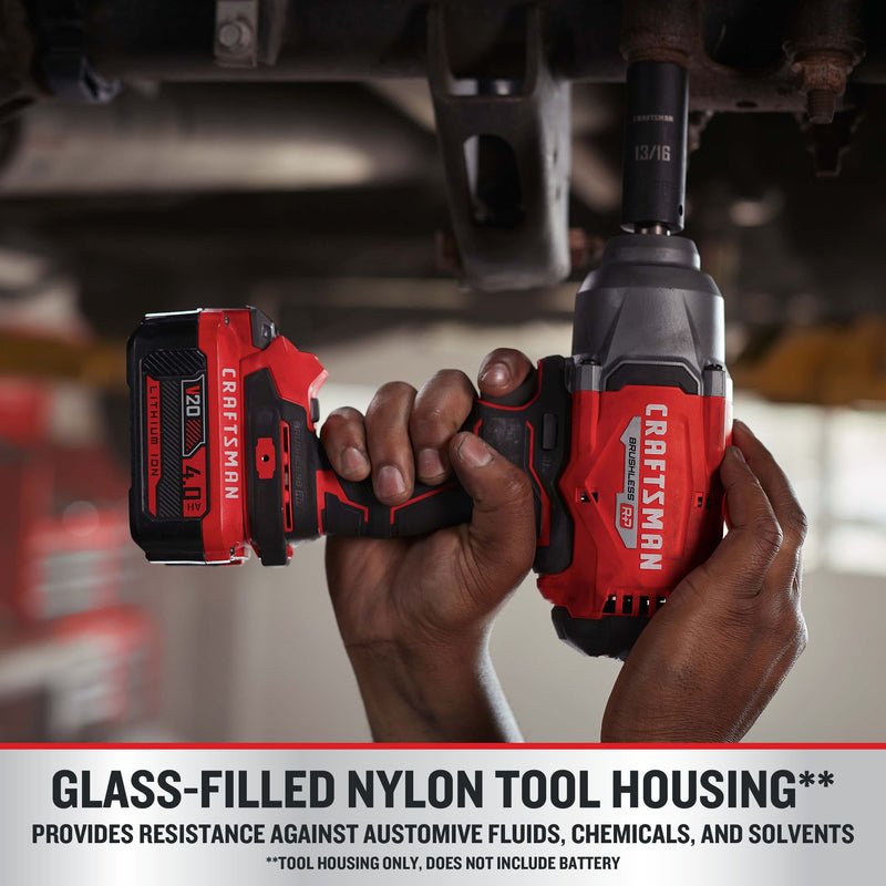 CRAFTSMAN V20* BRUSHLESS RP Cordless 1/2-Inch Impact Wrench with Hog Ring Anvil and (1) 4.0ah Battery and Charger - Reconditioned