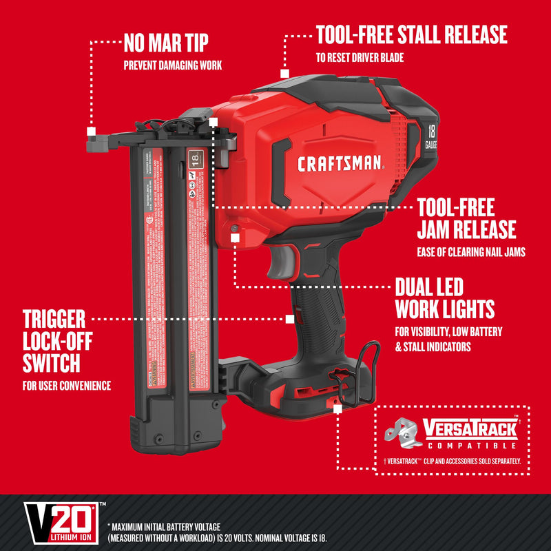 CRAFTSMAN V20* Cordless Brad Nailer (Tool Only) - Reconditioned
