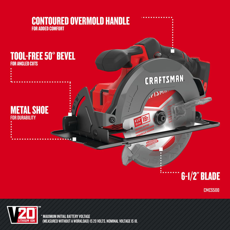 CRAFTSMAN V20* Cordless 6-1/2-Inch Circular Saw (Tool Only) - Reconditioned