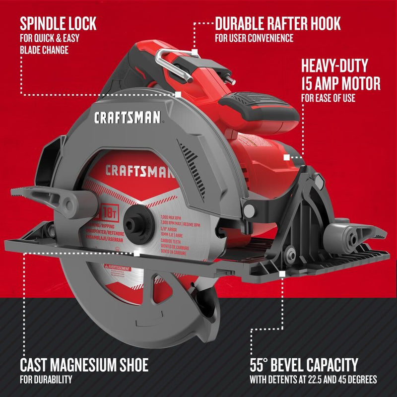 CRAFTSMAN Corded 7-1/4-Inch Electric Circular Saw (15 Amp) - Reconditioned