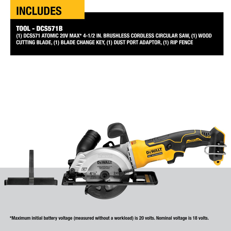 DEWALT 20V MAX* ATOMIC Brushless Cordless 4-1/2-in (114-mm) Circular Saw (Tool Only) - Reconditioned