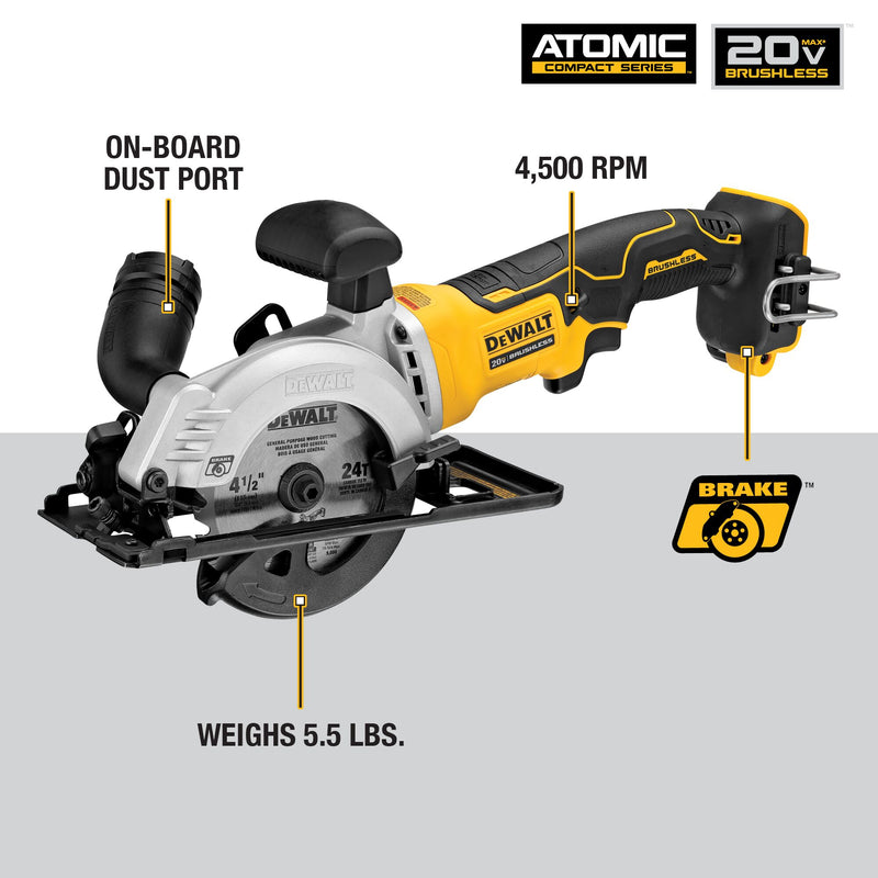 DEWALT 20V MAX* ATOMIC Brushless Cordless 4-1/2-in (114-mm) Circular Saw (Tool Only) - Reconditioned