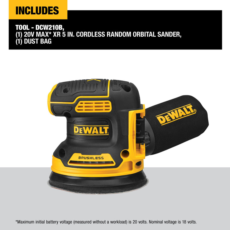 DEWALT 20V MAX* XR Brushless Cordless 5-in (127-mm) Variable Speed Random Orbital Sander (Tool Only) - Reconditioned