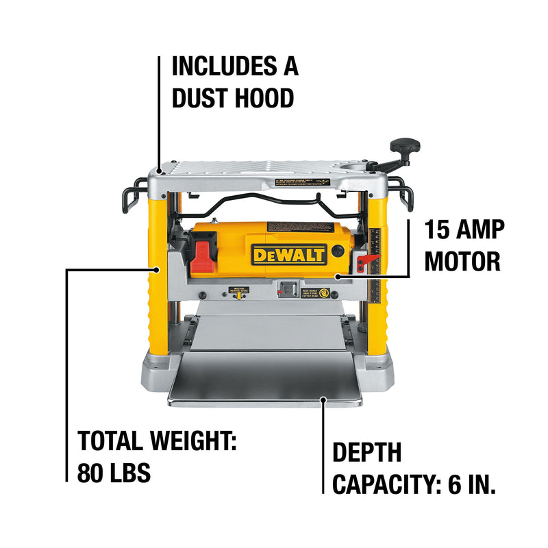 DEWALT 12-1/2-Inch (318mm) Corded Electric Thickness Planer with Three Knife Cutter-Head (15 Amp) - Reconditioned