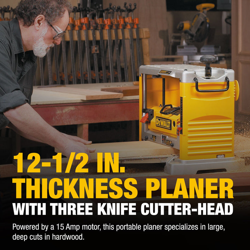 DEWALT 12-1/2-Inch (318mm) Corded Electric Thickness Planer with Three Knife Cutter-Head (15 Amp) - Reconditioned