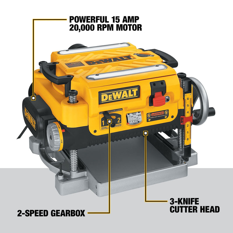 DEWALT 13-Inch (330mm) Corded Electric Three Knife, Two Speed Thickness Planer (15 Amp) - Reconditioned