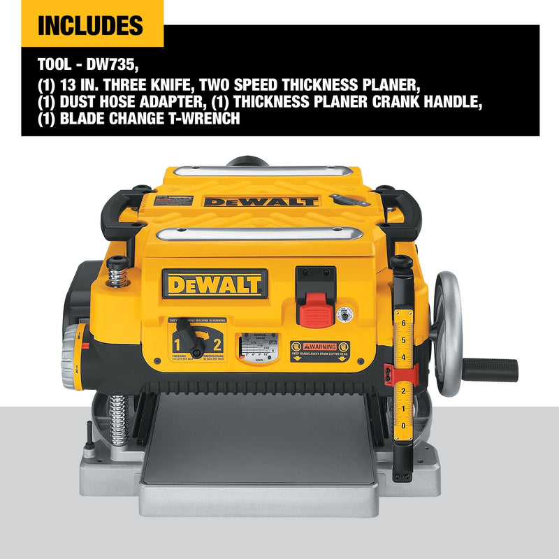 DEWALT 13-Inch (330mm) Corded Electric Three Knife, Two Speed Thickness Planer (15 Amp) - Reconditioned