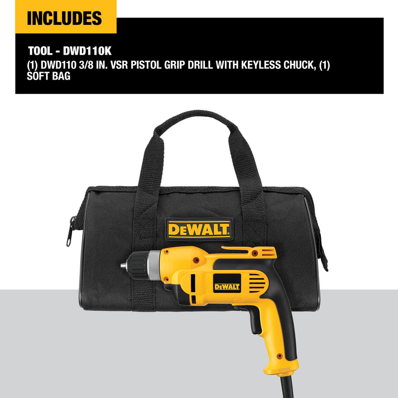 DEWALT 3/8 in. (10mm) VSR Pistol Grip Drill with Keyless Chuck Kit - Reconditioned