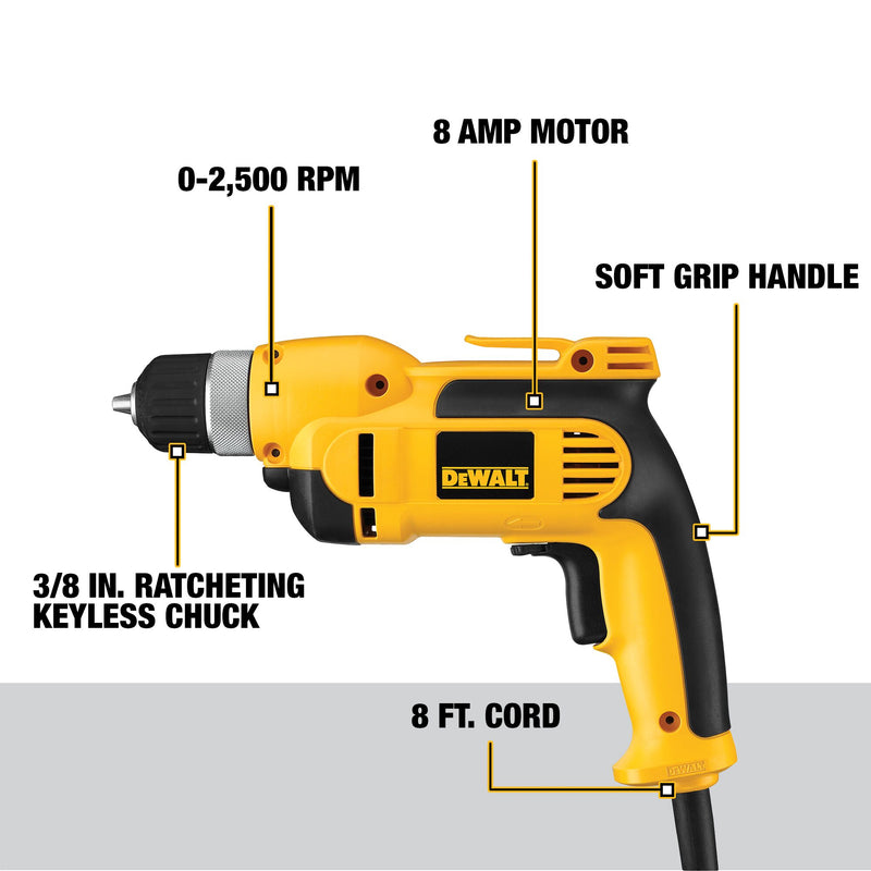 DEWALT 3/8 in. (10mm) VSR Pistol Grip Drill with Keyless Chuck Kit - Reconditioned