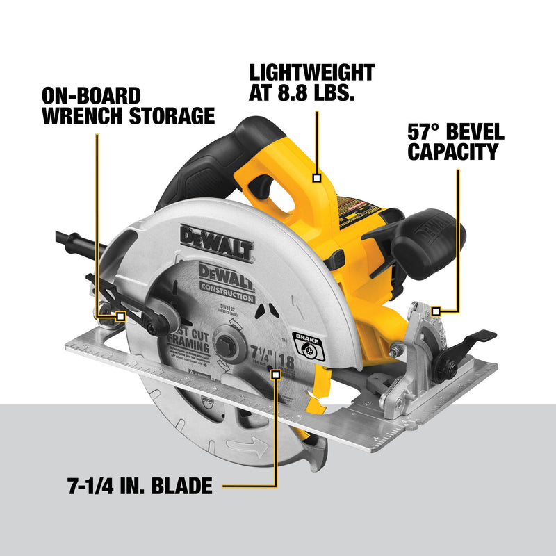 DEWALT 7-1/4 in. Lightweight Circular Saw With Contractor Bag (Tool Only) - Reconditioned