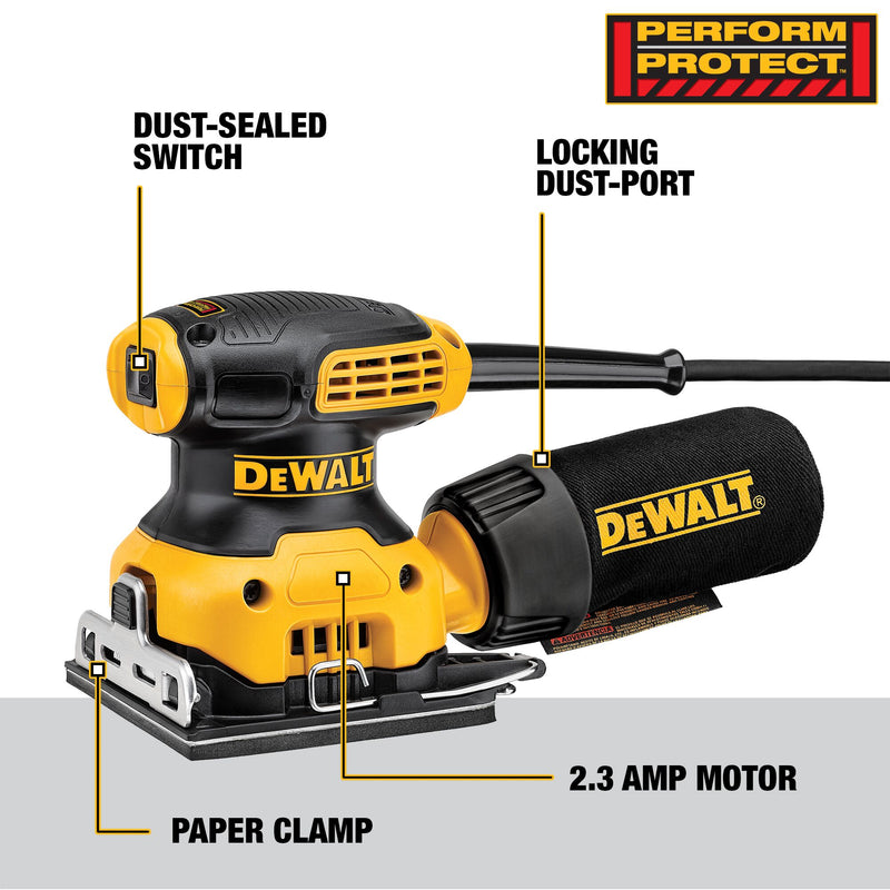 DEWALT 1/4-Inch (6.4mm) Corded Electric Sheet Palm Grip Sander - Reconditioned