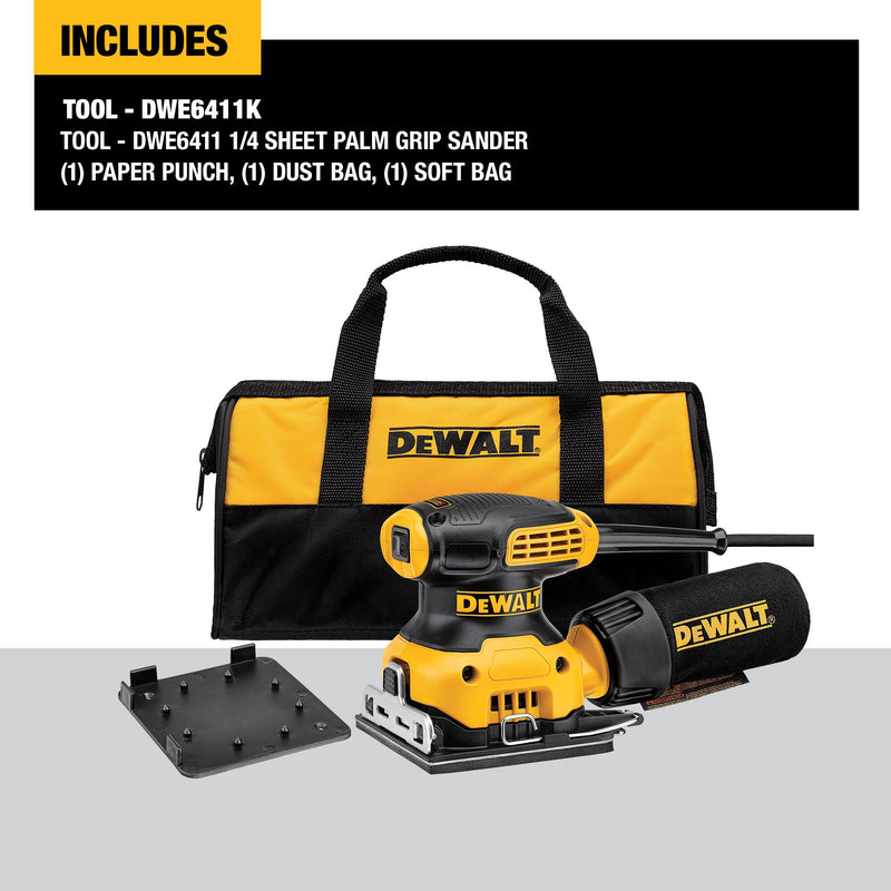 DEWALT 1/4-Inch (6.4mm) Corded Electric Sheet Palm Grip Sander - Reconditioned