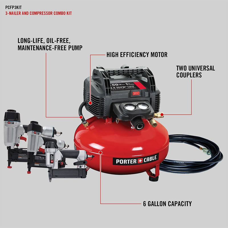PORTER-CABLE 3-Nailer and Compressor Combo Kit - Reconditioned